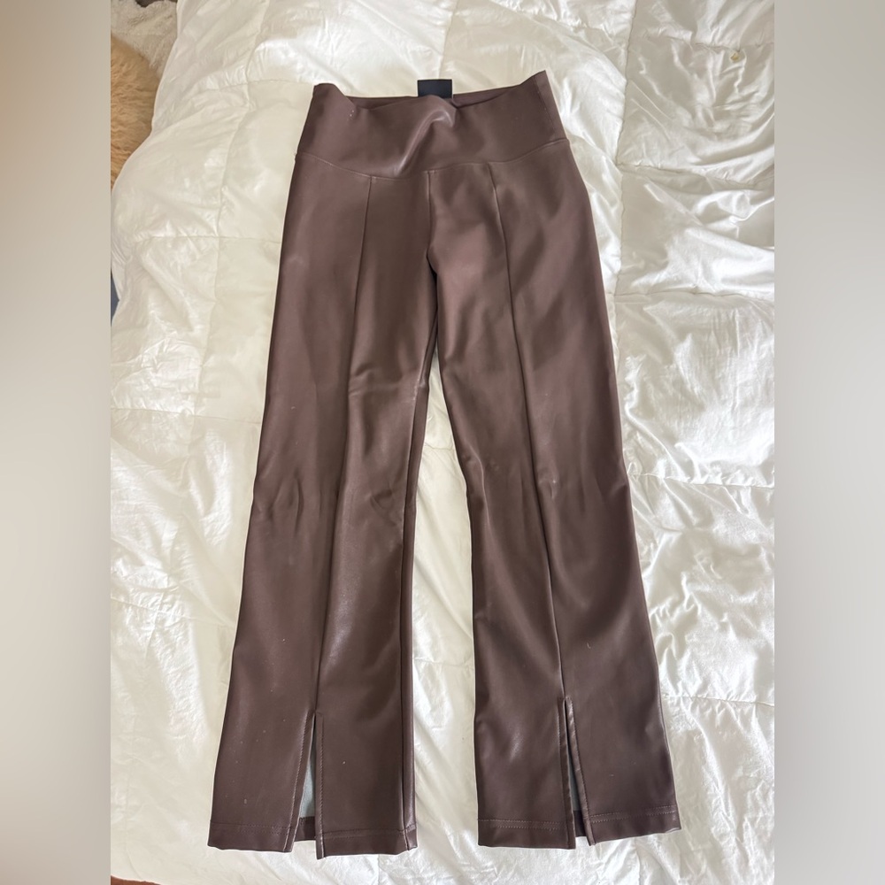 Vici Brown Faux Leather Flare Pants
